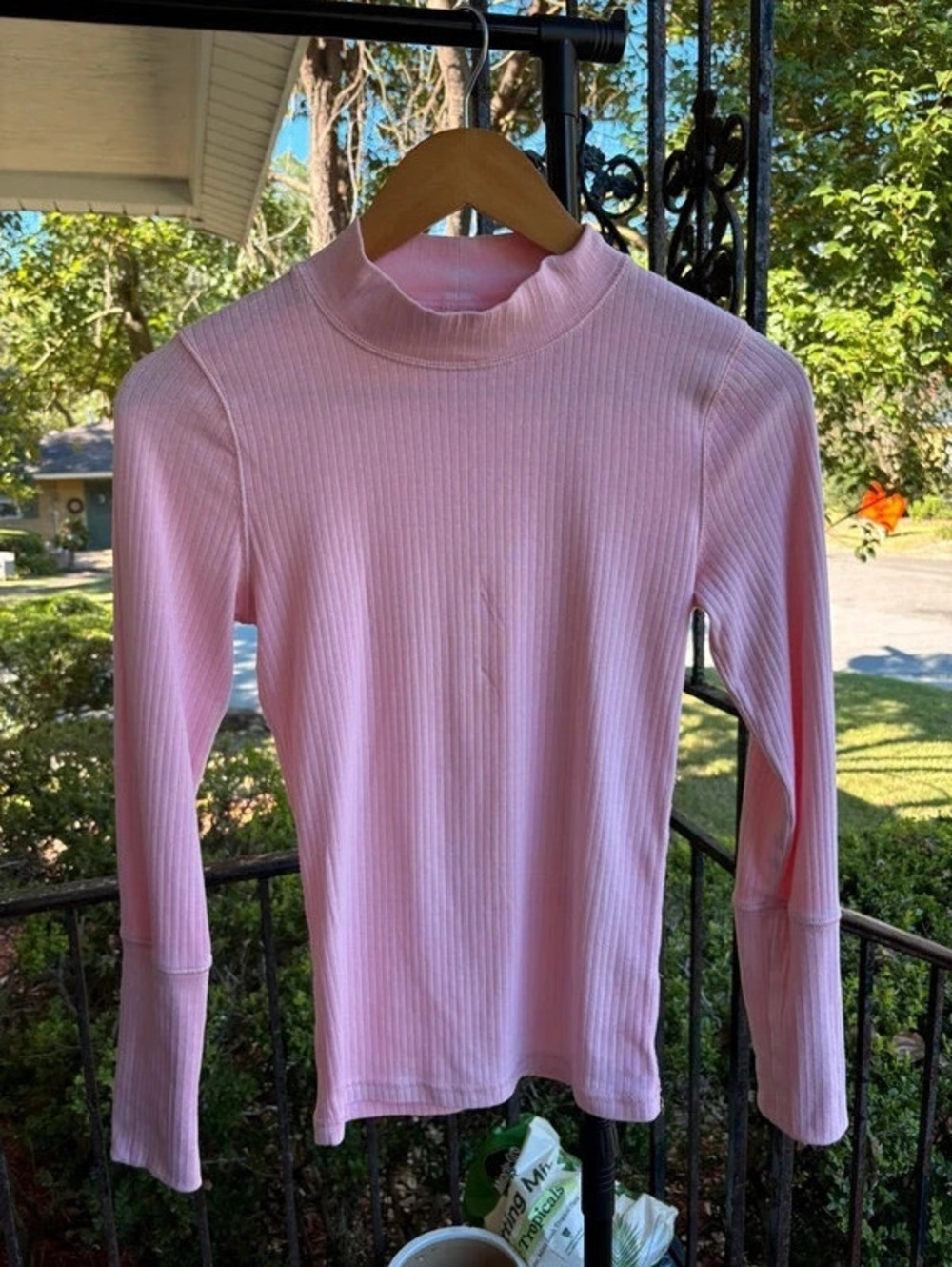 Intimately Free People Pink Ribbed Mock Neck Long Sleeve Top Size Small